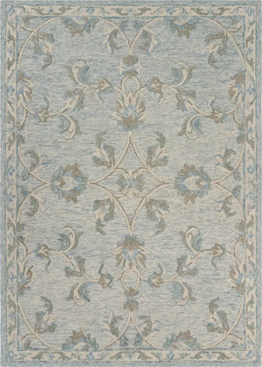 Blue and Cream Filigree Area Rug Photo 1