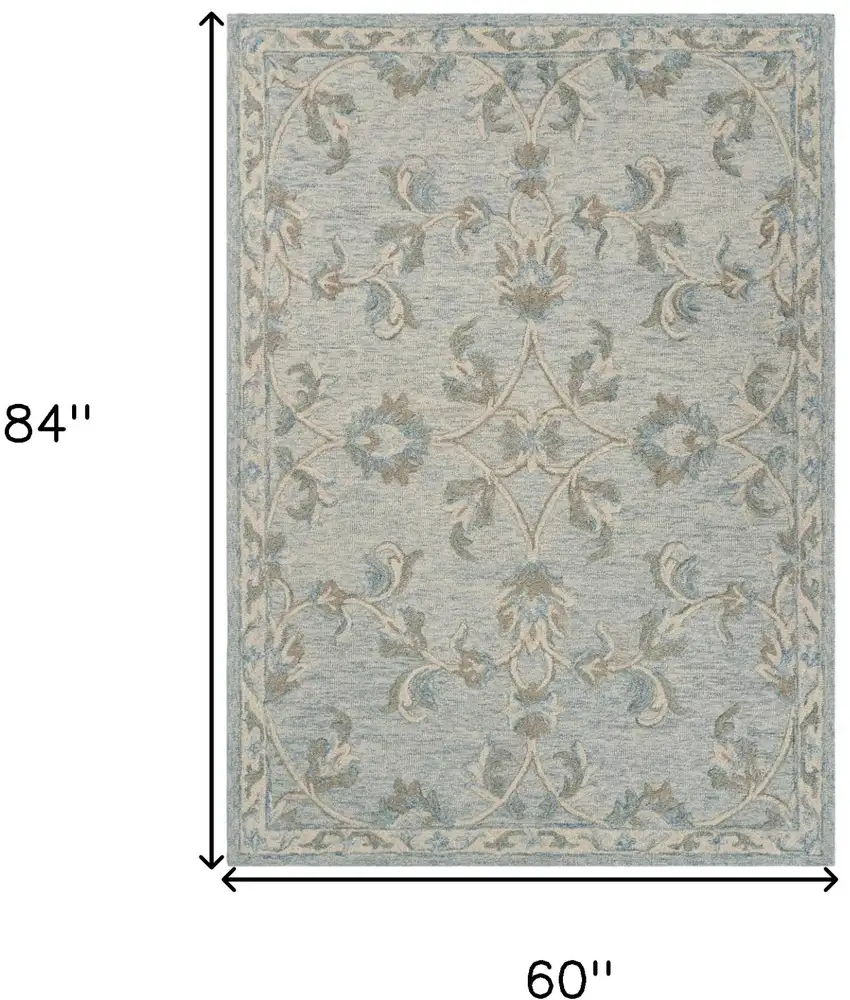 Blue And Ivory Wool Hand Tufted Area Rug Photo 3
