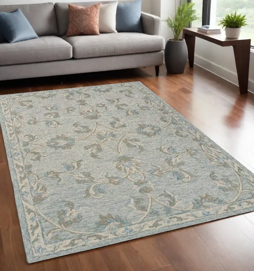 Blue And Ivory Wool Hand Tufted Area Rug Photo 1