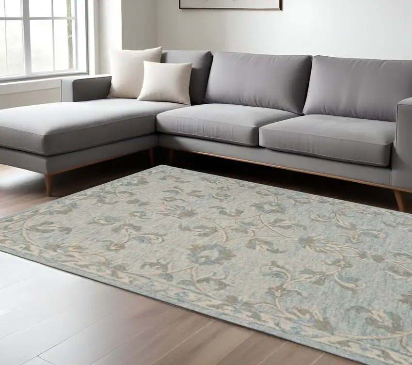 Blue And Ivory Wool Hand Tufted Area Rug Photo 1