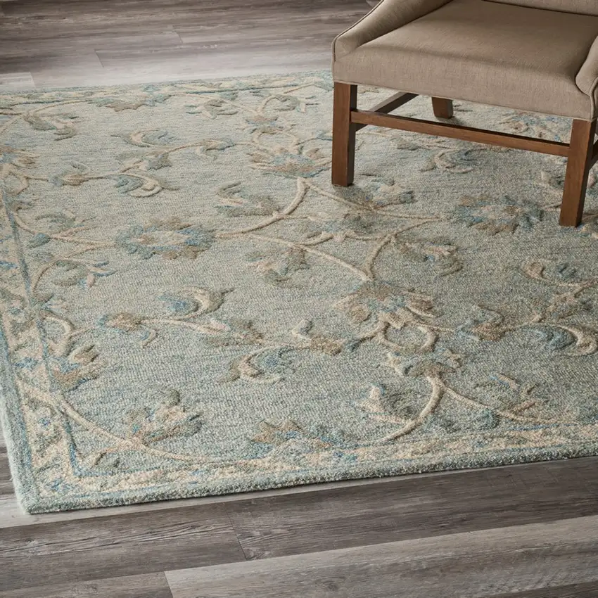 Blue and Cream Filigree Area Rug Photo 8