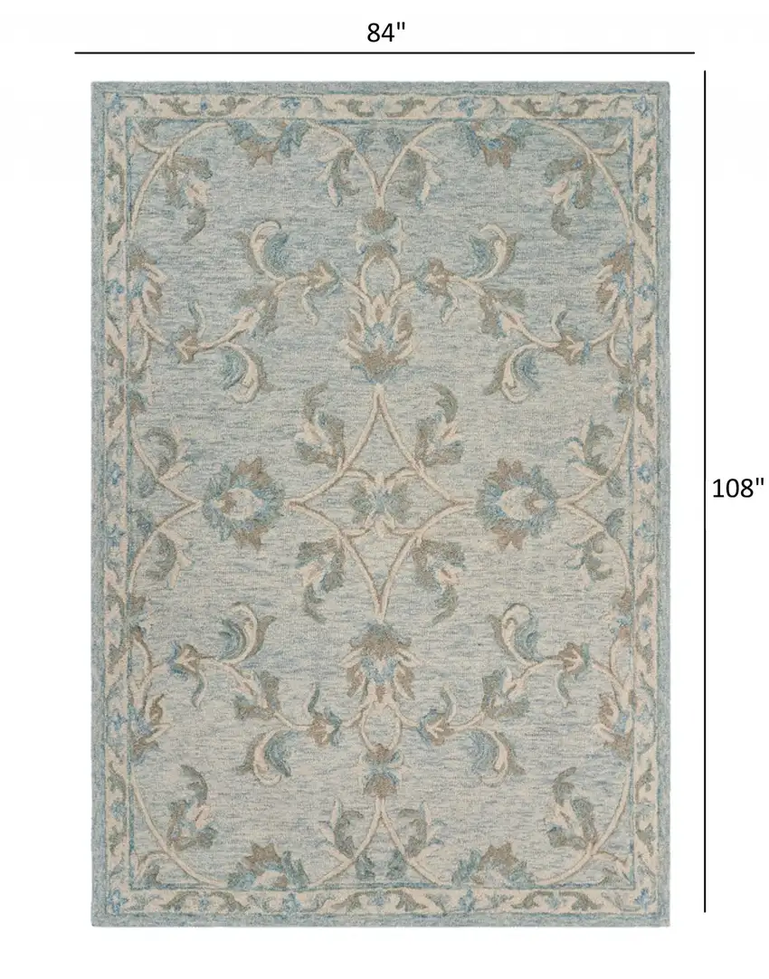 Blue and Cream Filigree Area Rug Photo 7