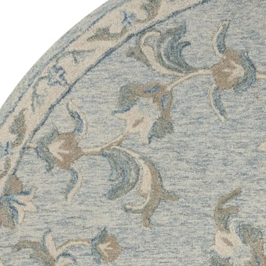 7' Blue And Ivory Round Wool Hand Tufted Area Rug Photo 3