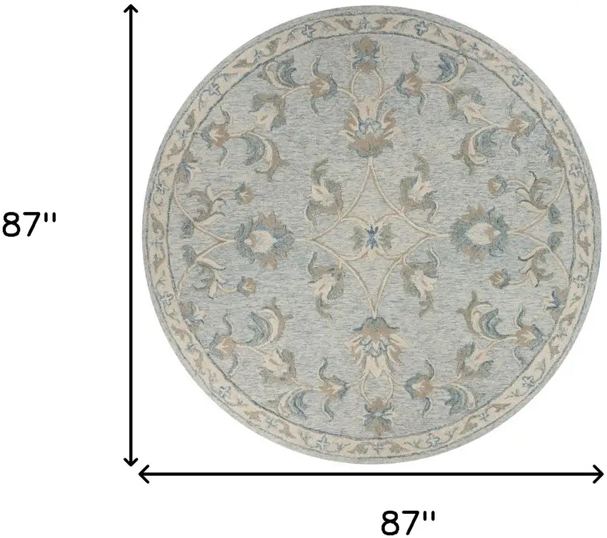 7' Blue And Ivory Round Wool Hand Tufted Area Rug Photo 3