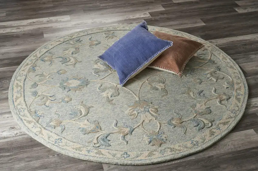 7' Blue And Ivory Round Wool Hand Tufted Area Rug Photo 5