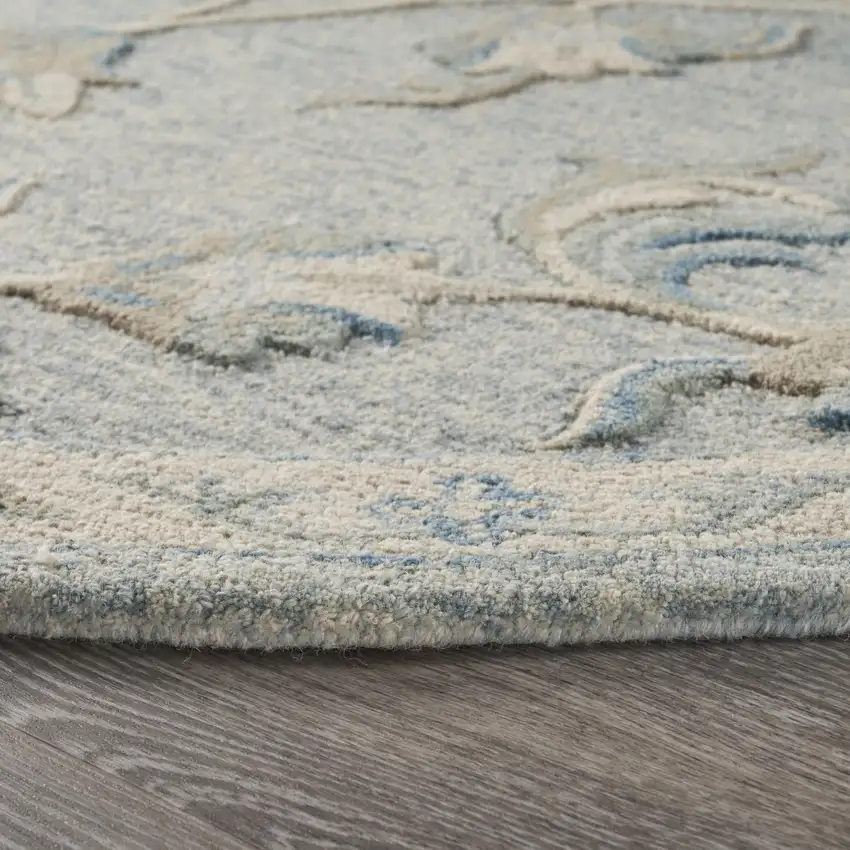 Blue and Cream Filigree Area Rug Photo 6