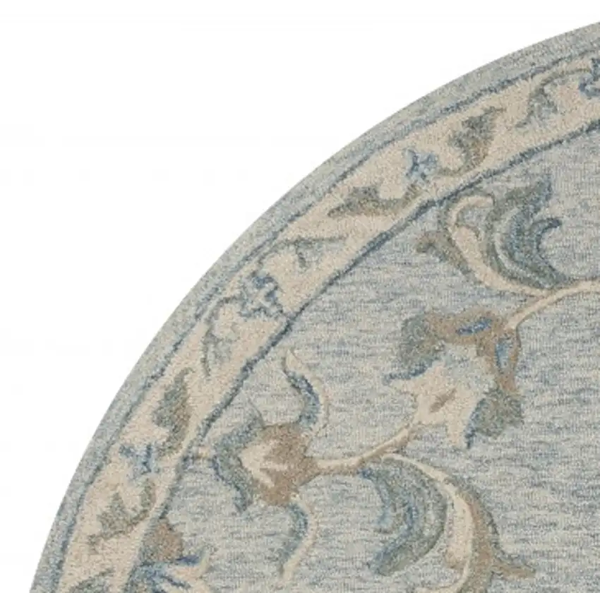 7' Blue And Ivory Round Wool Hand Tufted Area Rug Photo 8