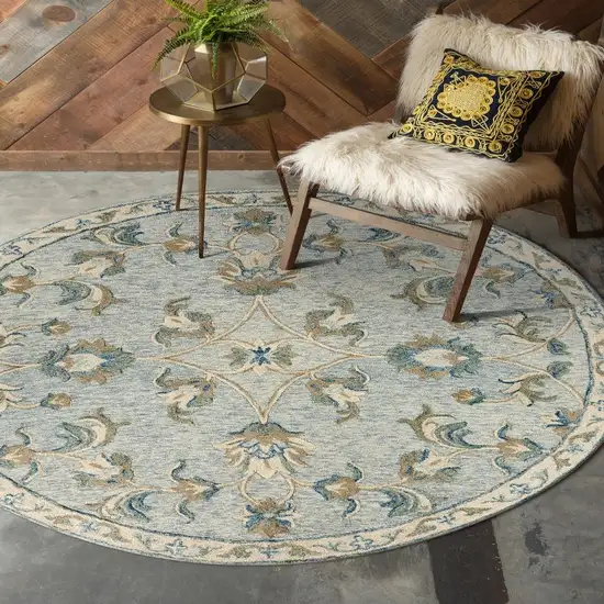 Blue and Cream Filigree Area Rug Photo 9