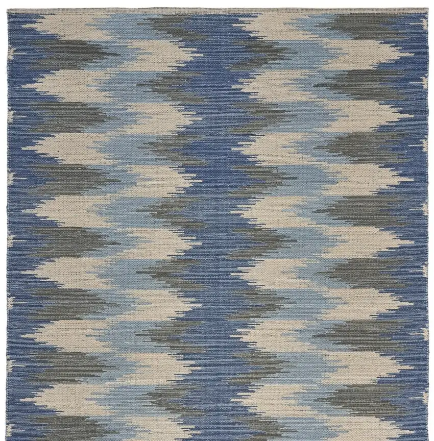 Blue and Cream Ikat Pattern Area Rug Photo 8