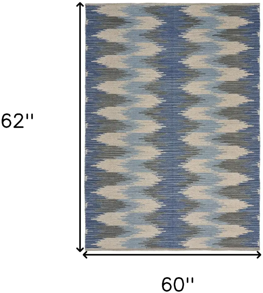 Blue and Cream Ikat Pattern Area Rug Photo 5