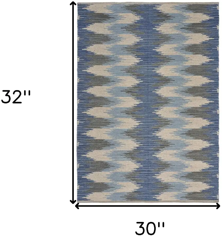 Blue and Ivory Flatweave Handmade Area Rug Photo 5