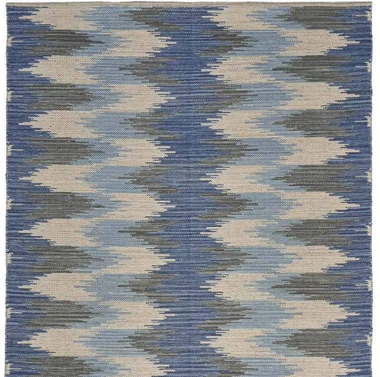 Blue and Cream Ikat Pattern Area Rug Photo 5