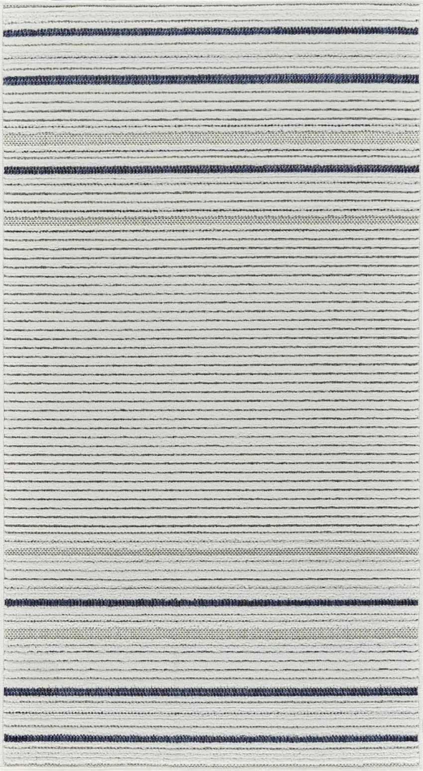Blue and Cream Striped Distressed Indoor Outdoor Area Rug Photo 2