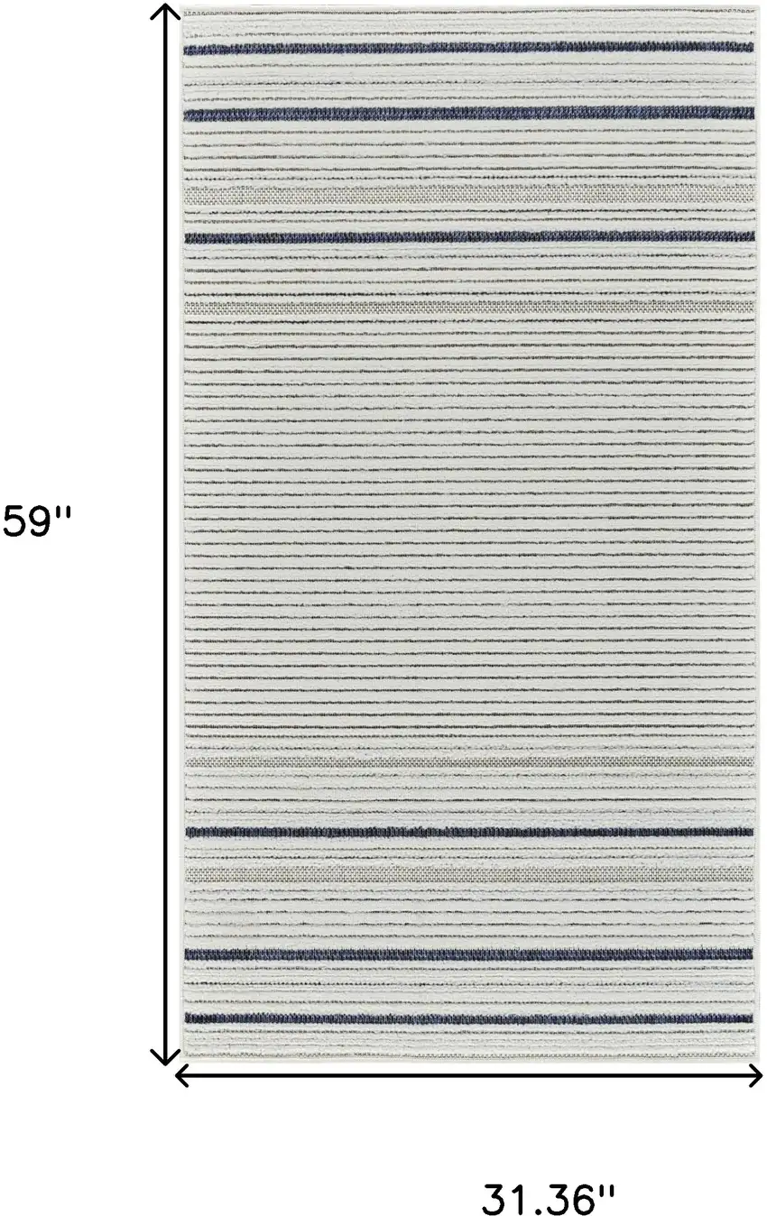 Blue and Cream Striped Distressed Indoor Outdoor Area Rug Photo 3