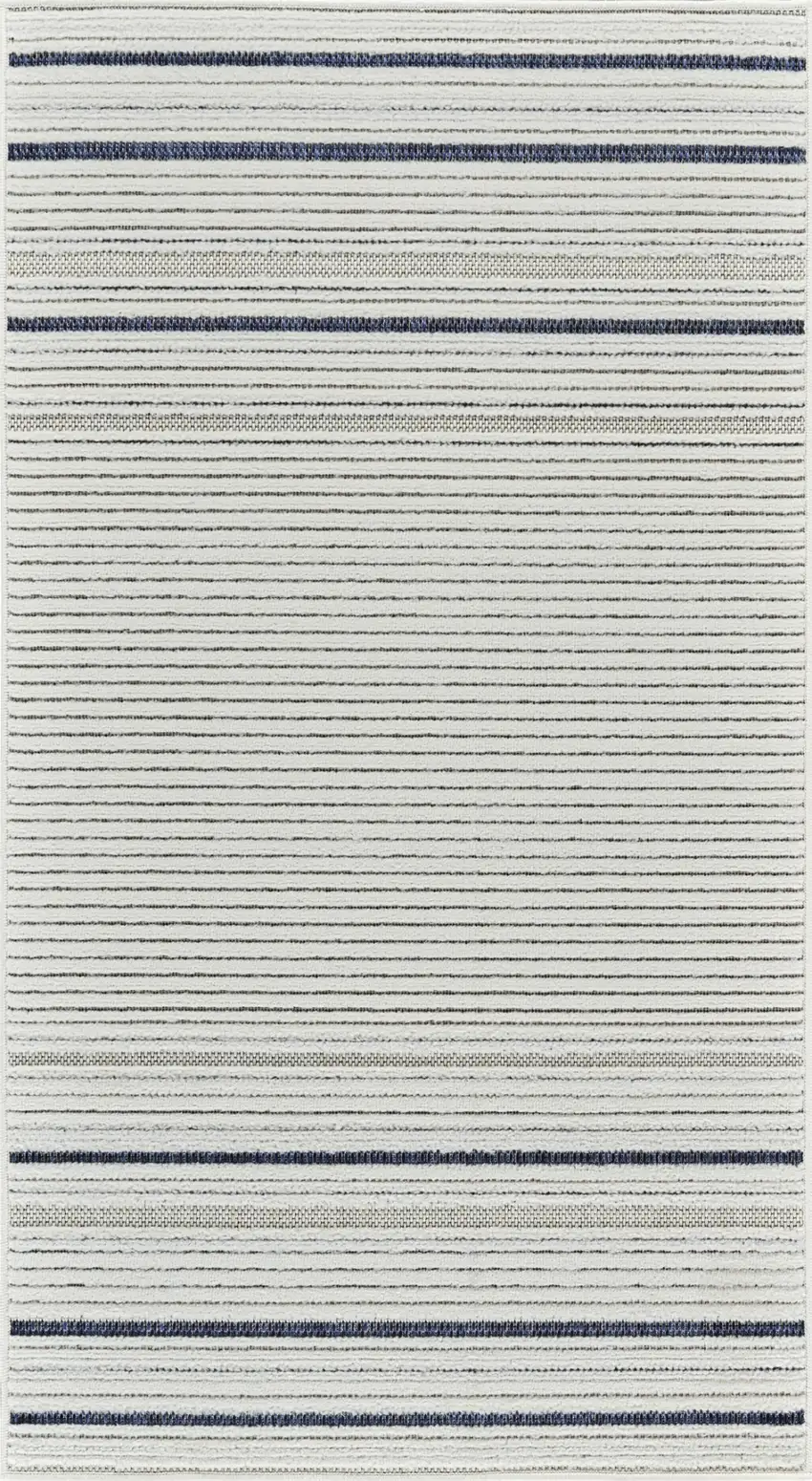Blue and Cream Striped Distressed Indoor Outdoor Area Rug Photo 4