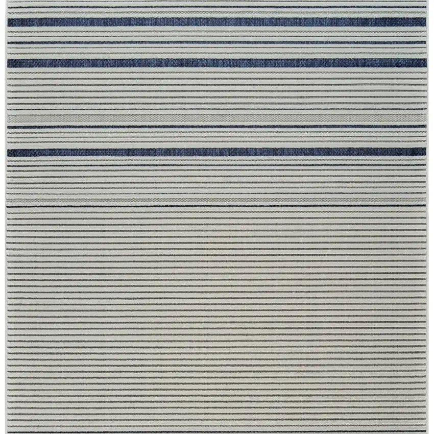 Blue and Cream Striped Distressed Indoor Outdoor Area Rug Photo 4