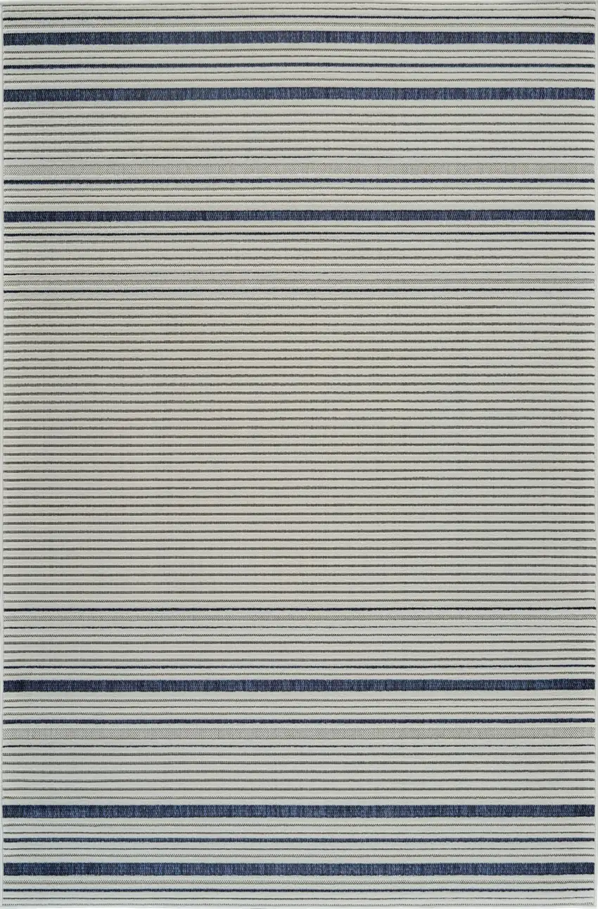 Blue and Cream Striped Distressed Indoor Outdoor Area Rug Photo 4