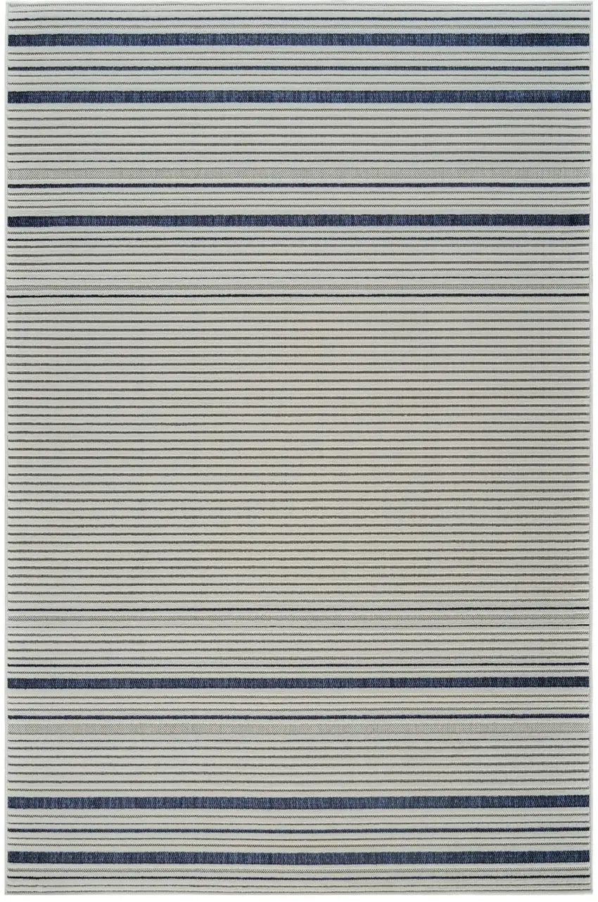 Blue and Cream Striped Distressed Indoor Outdoor Area Rug Photo 2