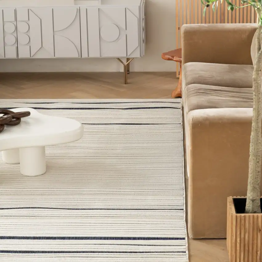Blue and Cream Striped Distressed Indoor Outdoor Area Rug Photo 8