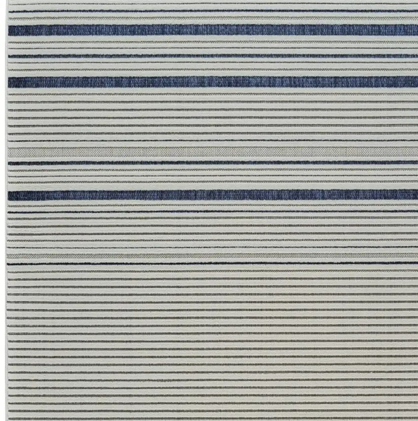Blue and Cream Striped Distressed Indoor Outdoor Area Rug Photo 4