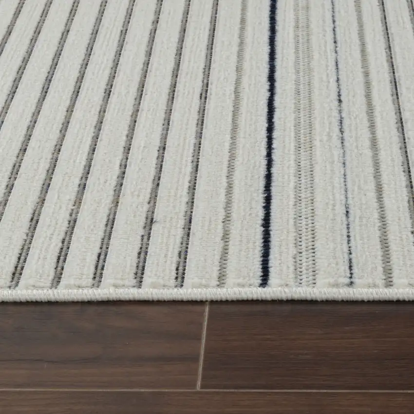 Blue and Cream Striped Distressed Indoor Outdoor Area Rug Photo 6