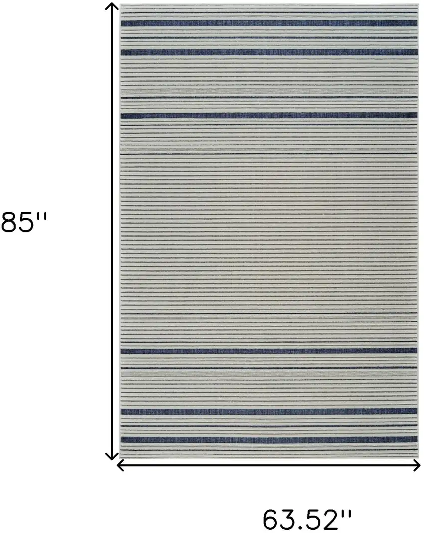 Blue and Cream Striped Distressed Indoor Outdoor Area Rug Photo 3