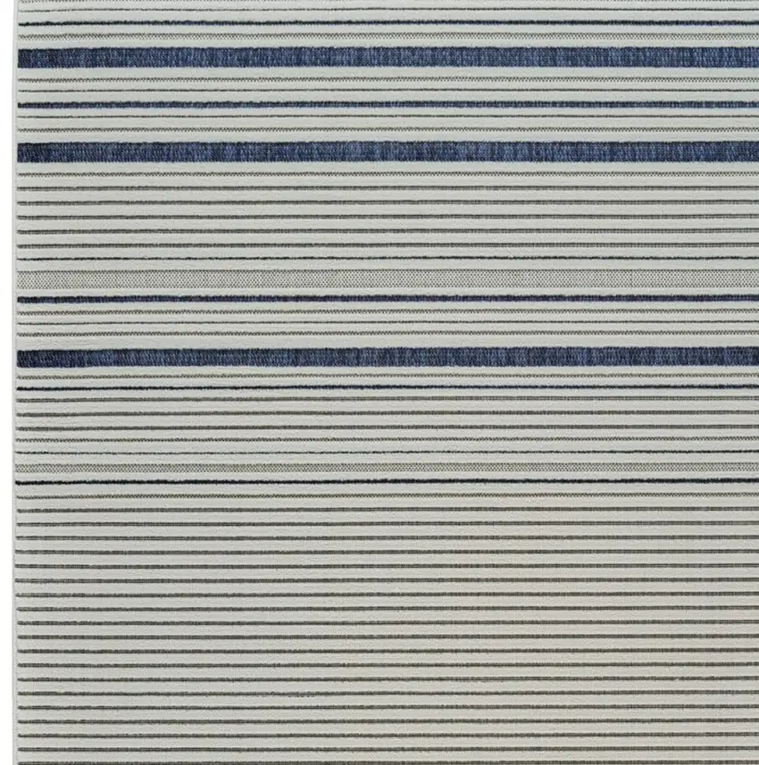 Blue and Cream Striped Distressed Indoor Outdoor Area Rug Photo 4