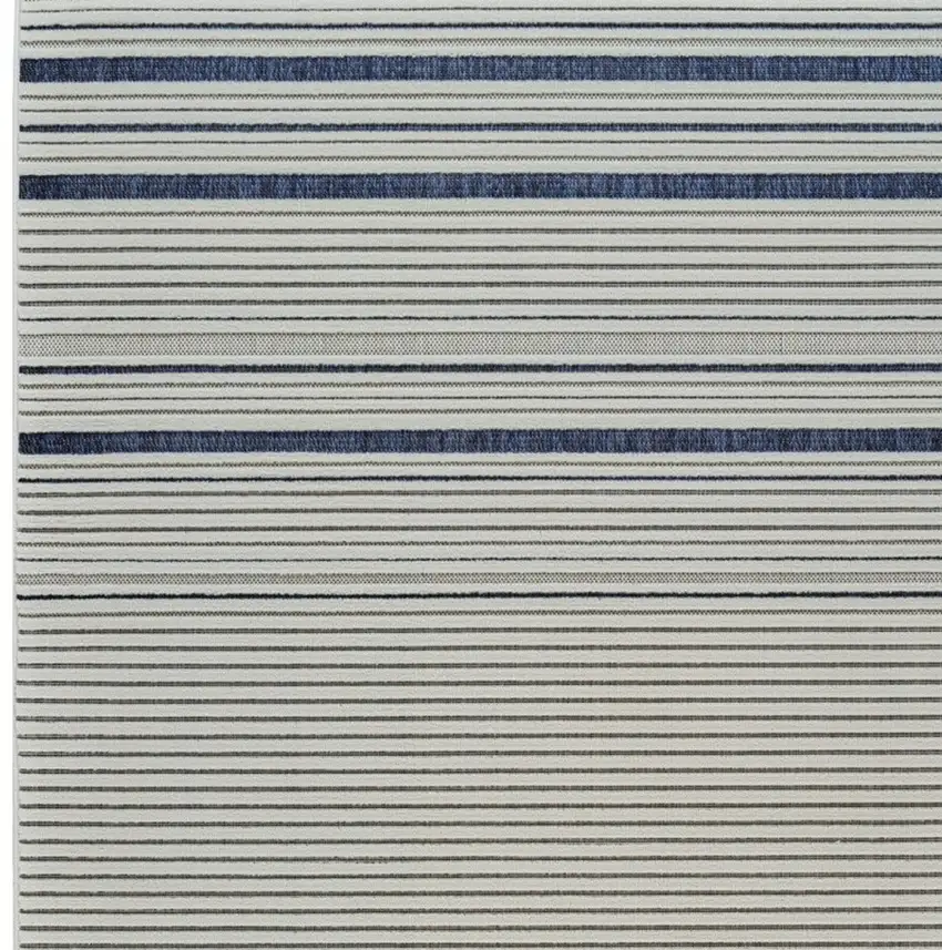 Blue and Cream Striped Distressed Indoor Outdoor Area Rug Photo 4