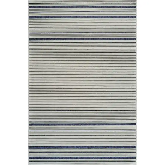 Blue and Cream Striped Distressed Indoor Outdoor Area Rug Photo 4