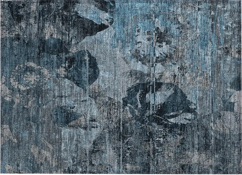 Blue and Dark Blue Floral Washable Non Skid Indoor Outdoor Area Rug Photo 1