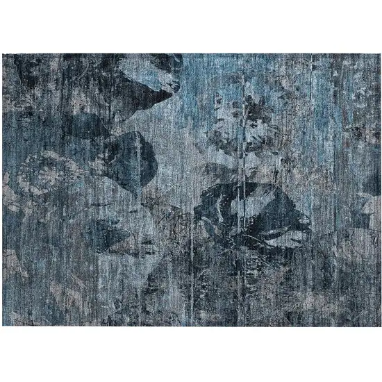 Blue and Dark Blue Abstract Washable Indoor Outdoor Area Rug Photo 2