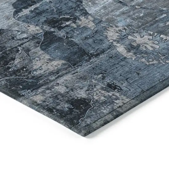 Blue And Dark Blue Floral Washable Indoor Outdoor Area Rug Photo 5