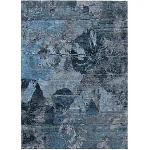 Photo of Blue and Dark Blue Floral Washable Non Skid Indoor Outdoor Area Rug