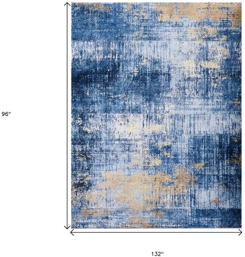 Blue and Gold Abstract Printed Washable Non Skid Area Rug Photo 3