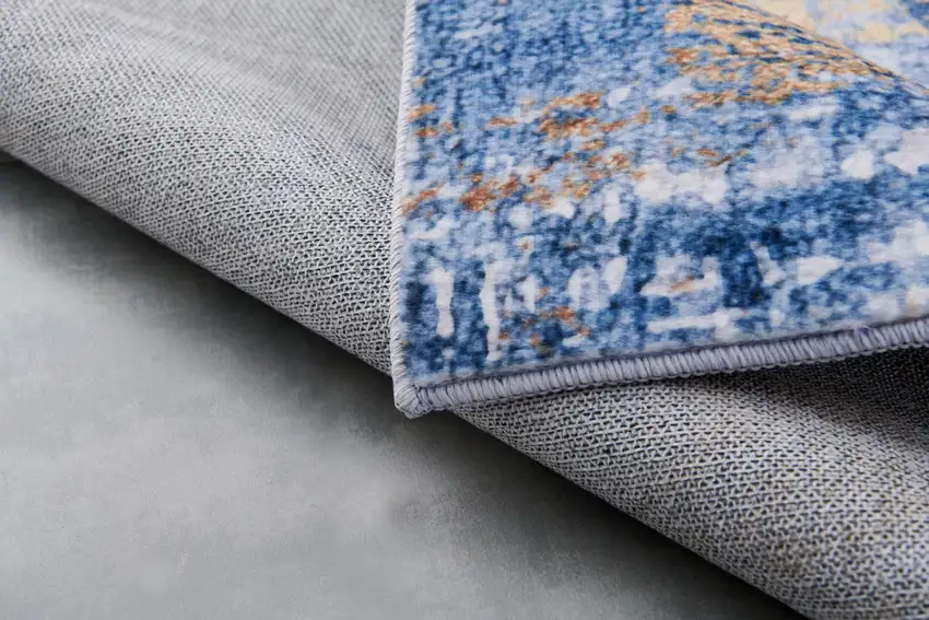 Blue and Gold Abstract Printed Washable Non Skid Area Rug Photo 7