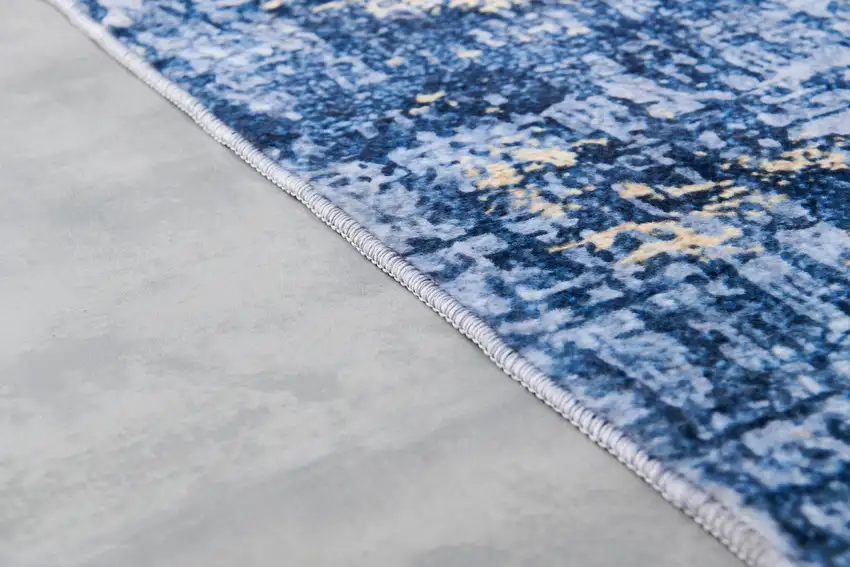 Blue and Gold Abstract Printed Washable Non Skid Area Rug Photo 9