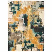 Photo of Blue and Gold Abstract Strokes Area Rug