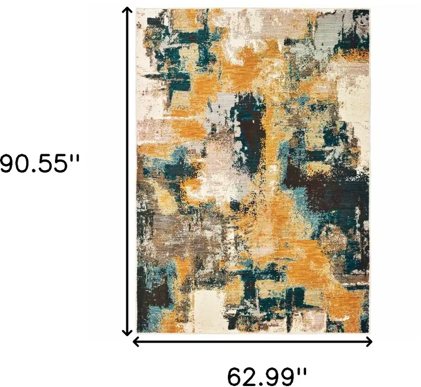 Blue and Gold Abstract Strokes Area Rug Photo 5