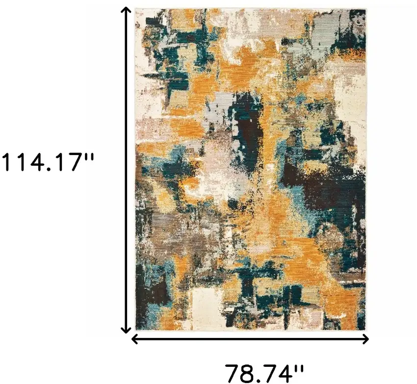 Blue and Gold Abstract Strokes Area Rug Photo 5