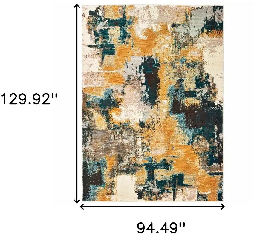Blue and Gold Abstract Strokes Area Rug Photo 5