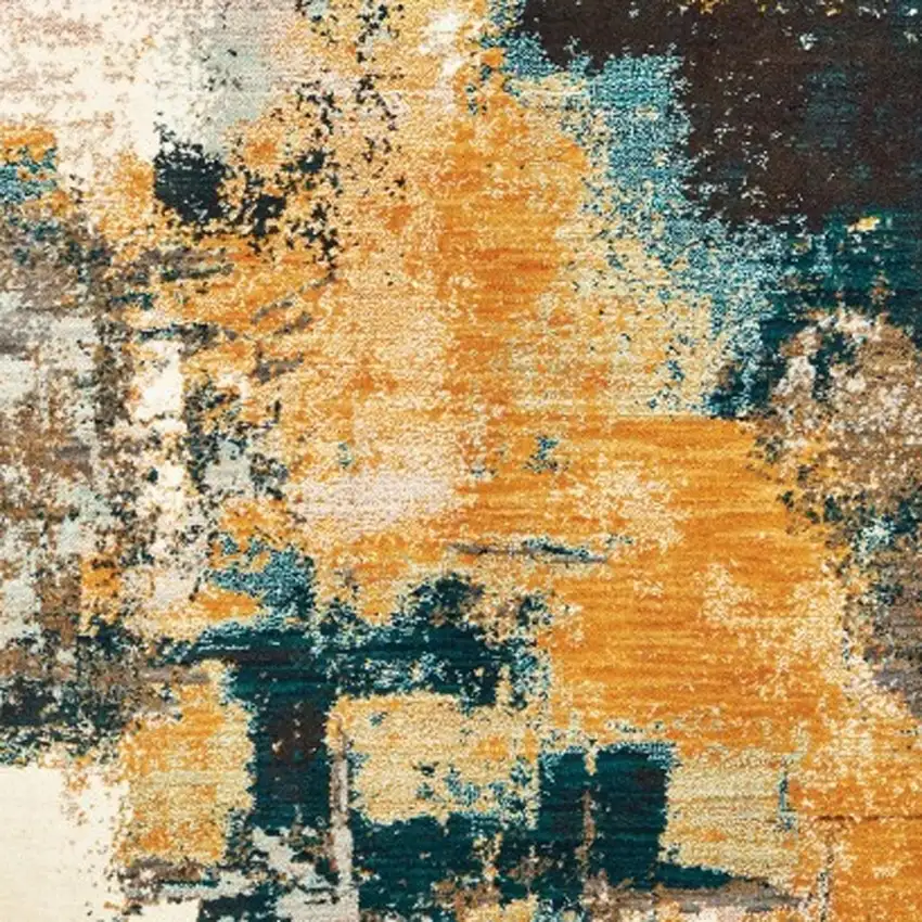 Blue and Gold Abstract Strokes Area Rug Photo 3