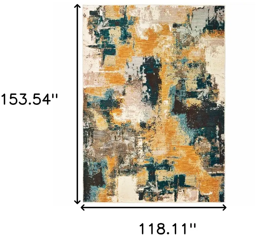Blue and Gold Abstract Strokes Area Rug Photo 5