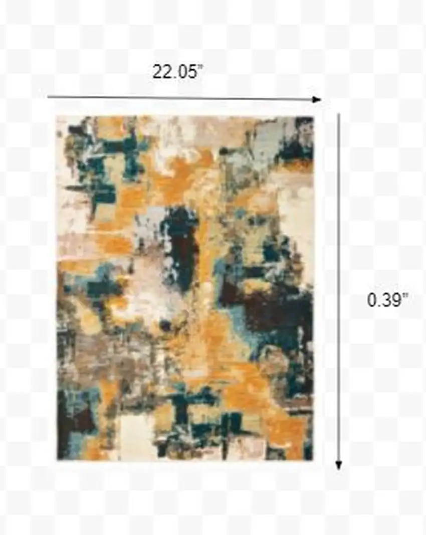 Blue and Gold Abstract Strokes Scatter Rug Photo 5