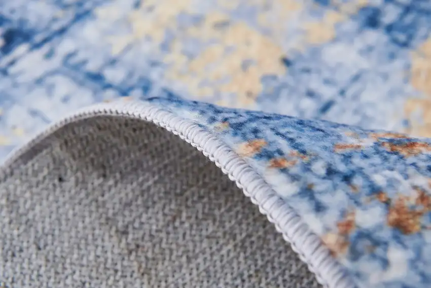 Blue and Gold Abstract Washable Non Skid Area Rug Photo 8