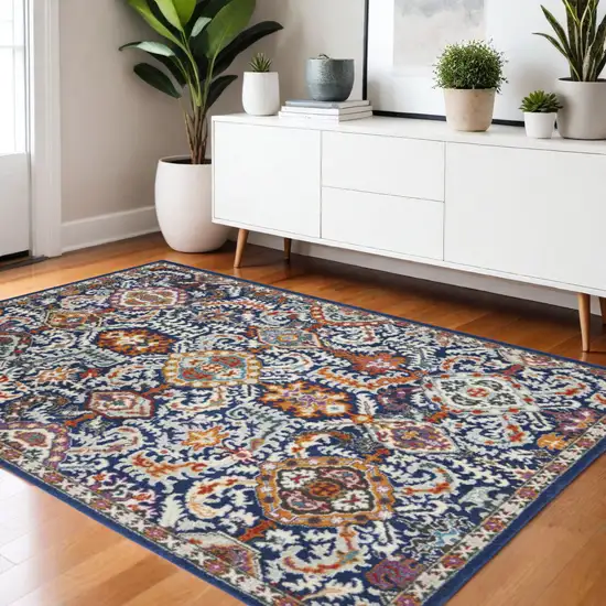 Blue And Ivory Oriental Area Rug Photo 2