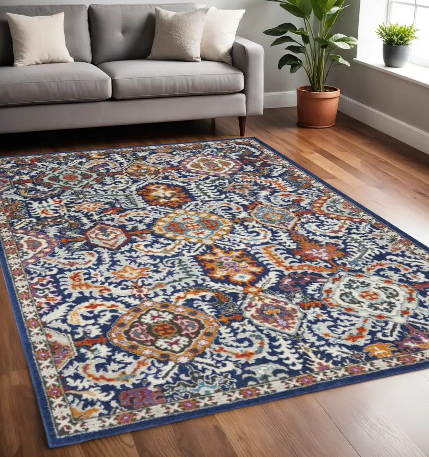Blue And Ivory Oriental Area Rug Photo 2