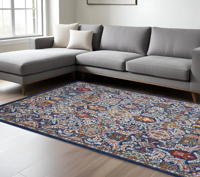 Blue And Ivory Oriental Area Rug Photo 2