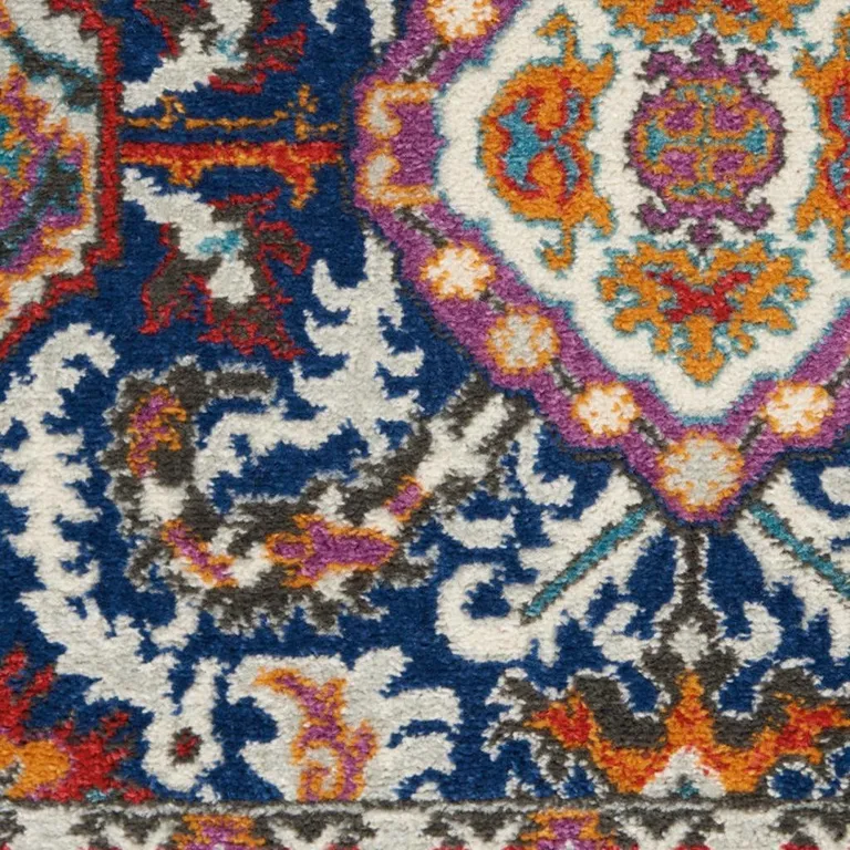 Blue and Gold Intricate Runner Rug Photo 1