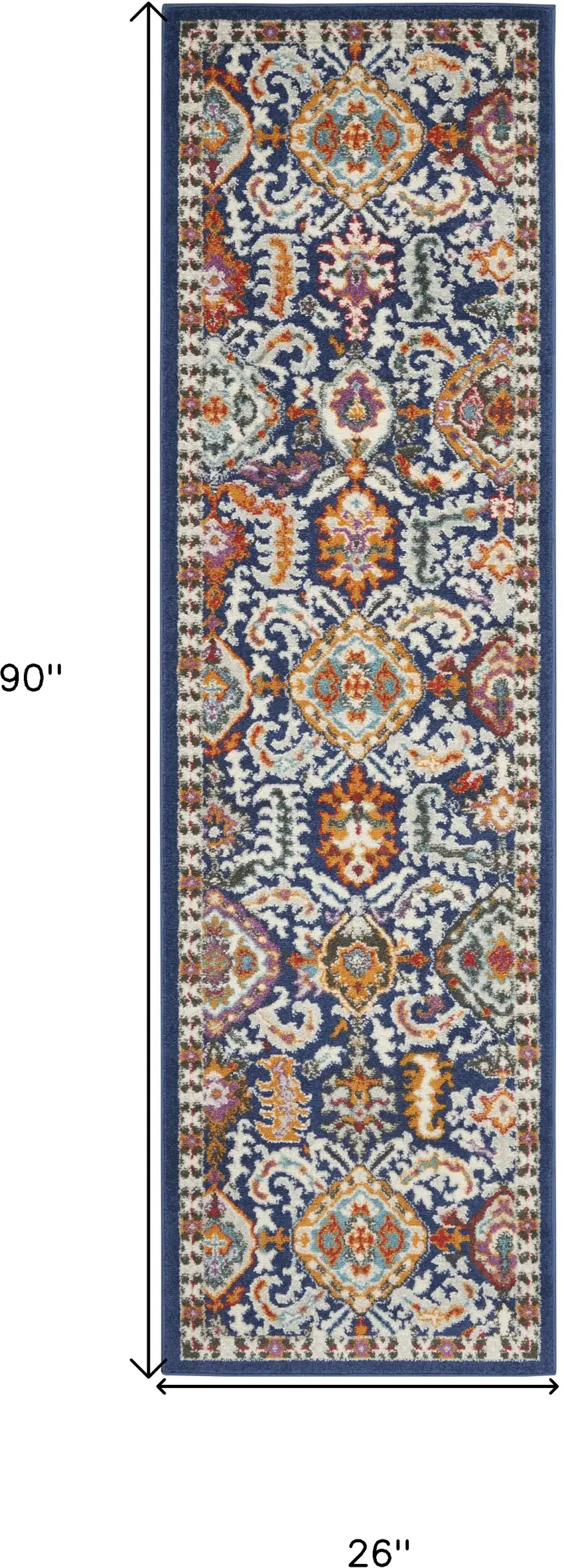 8' Blue And Ivory Oriental Runner Rug Photo 9