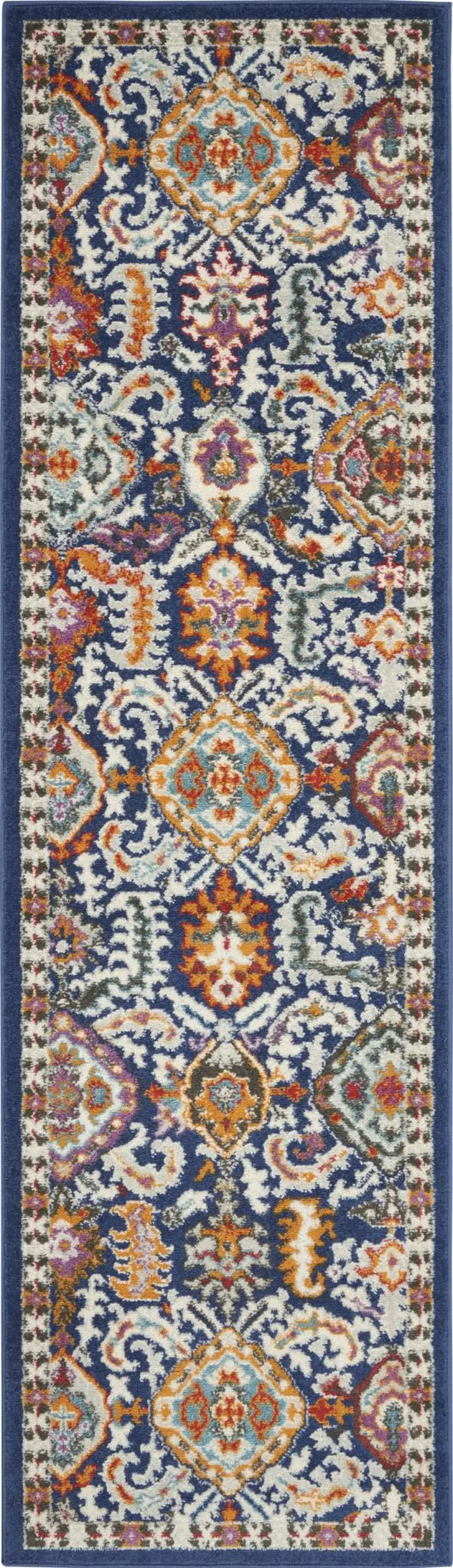 8' Blue And Ivory Oriental Runner Rug Photo 8